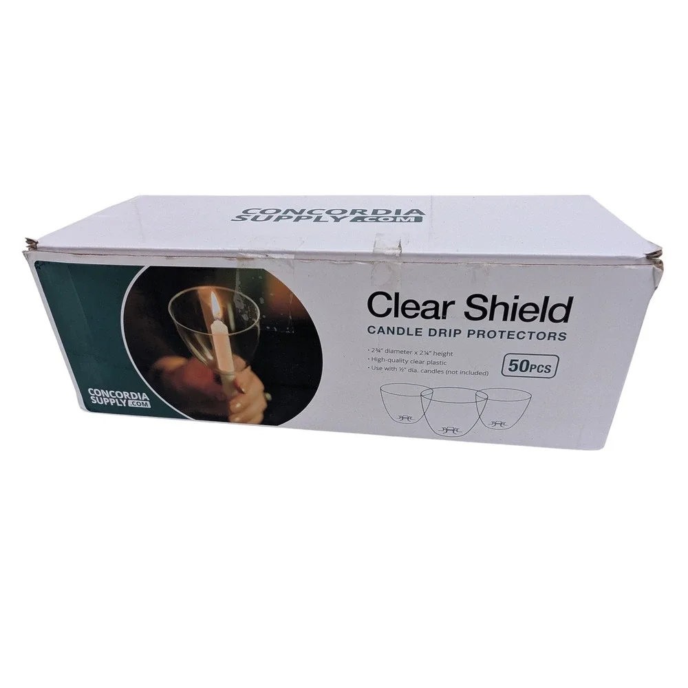 Concordia Supply Clear Shield Candle Drip Protectors 50pcs Clear Plastic 1/2in